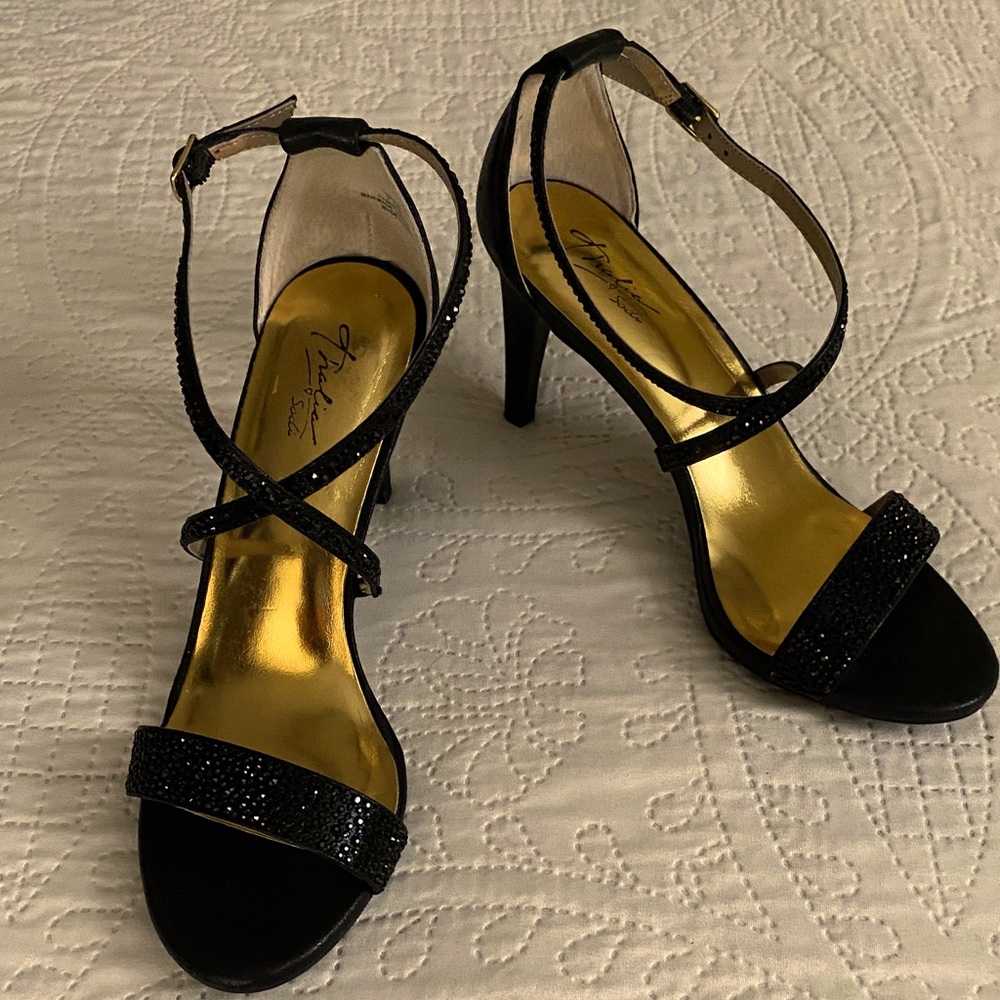 Adrianna Papell Black Heels with Gold Accents